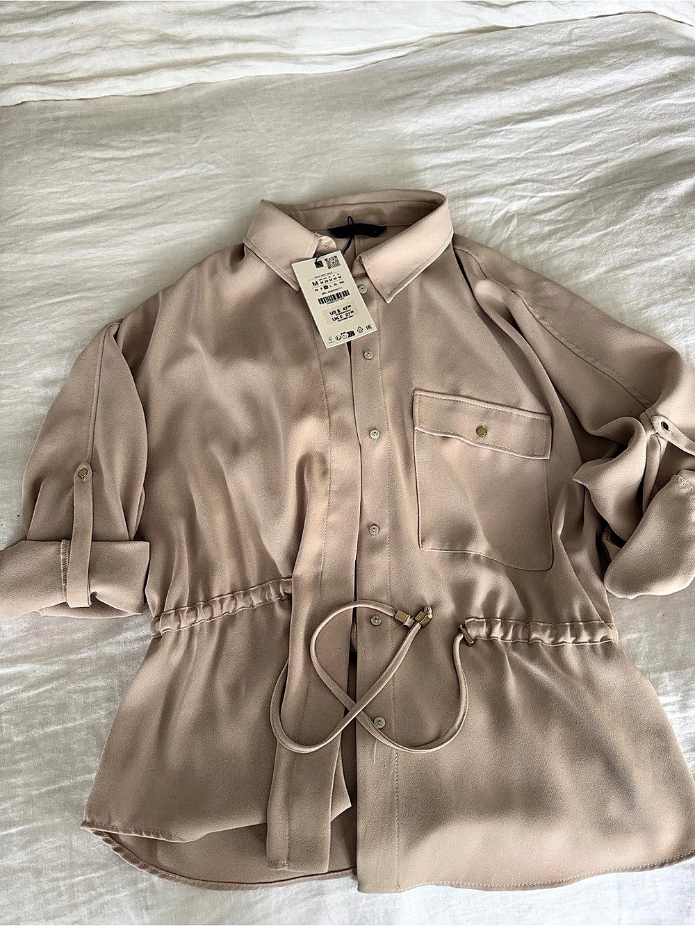 ZARA Safari Crepe Shirt Button Down Pink Medium